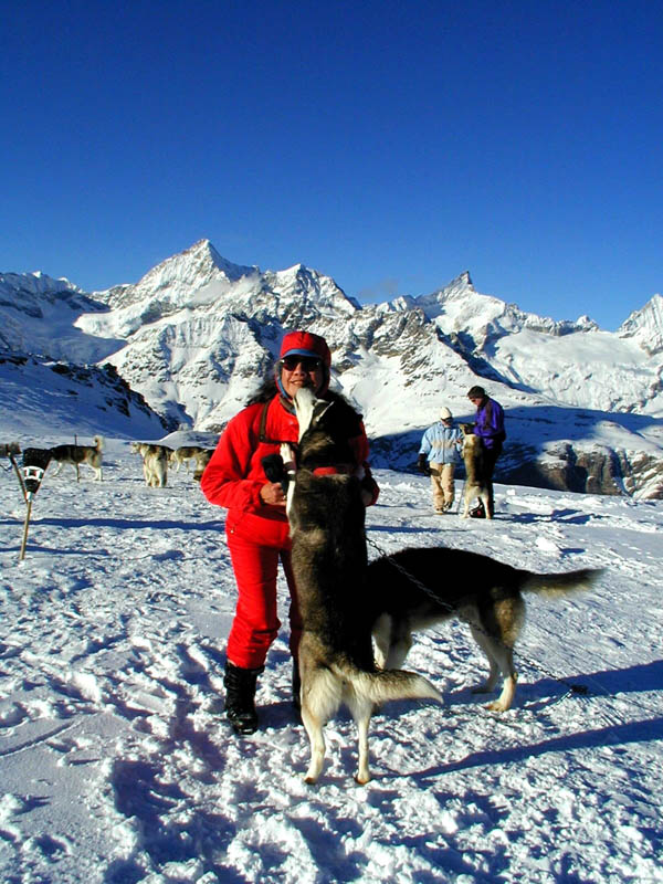 Husky Sled dogs give Joanne a friendly greeting